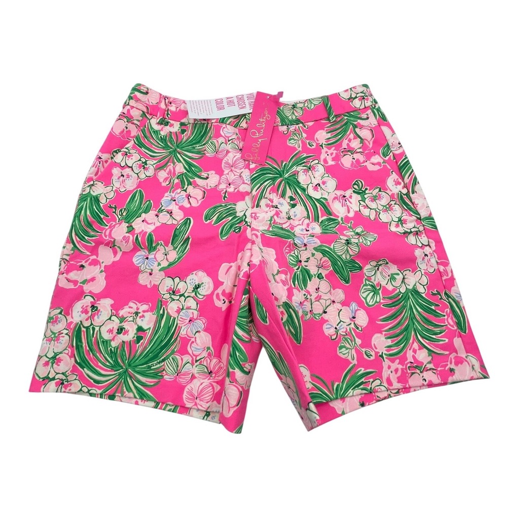 Lilly Pulitzer Gretchen High Rise 7 Shorts Roxie Pink Worth A Look Floral 6 NEW